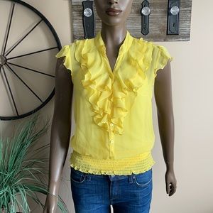 IZ BYER Bright Yellow Ruffle Top Size S